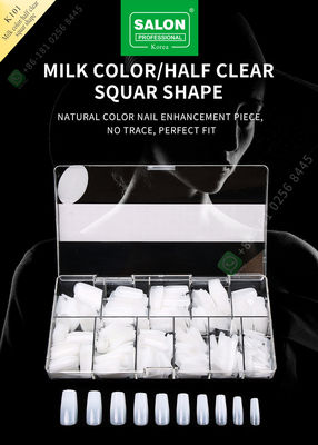 Cuadrado del color de la leche el medio forma el clavo falso de acrílico francés con el clavo falso del clavo artificial del ABS