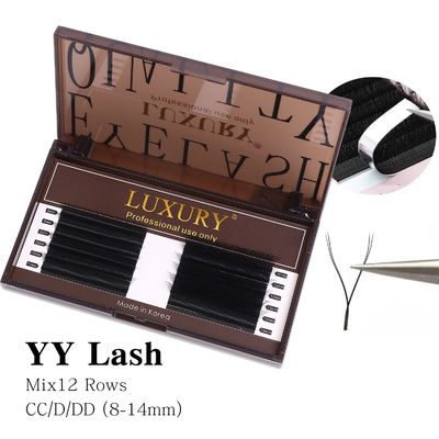 8-14mm pestañas falsas individuales CC/D/DD Volumen de rizado Extensión de pestañas doble puntas Cashmere YY Extensión de pestañas