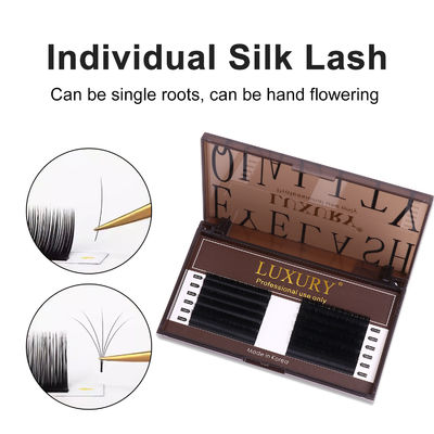 Premium Silky Volumen Celulas clásicas falsas Extensiones 8-14mm CC/D/DD Curl Negro negro mate Lashes individuales de seda 12 filas