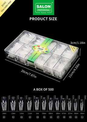 500PCS Escalera forma de las uñas consejos de juego de vidrio en relieve Falsa uñas con caja de almacenamiento Kit de arte de uñas acrílico para el salón